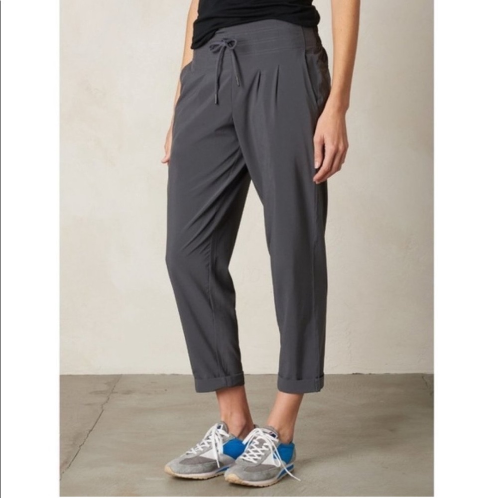 Prana Gray Uptown Jogger Pants Ankle Rolled Cuff Taper Traveling High Rise M